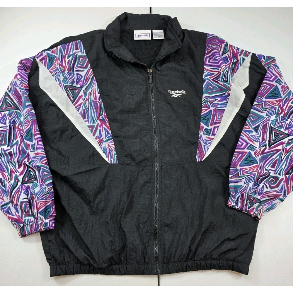 VTG Reebok Windbreaker Abstract Track Jacket Multicolored XL 90s Rare
